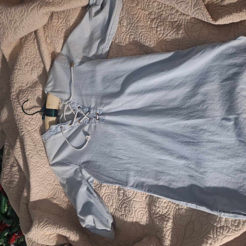 Light Blue Vintage Lace-Up Top